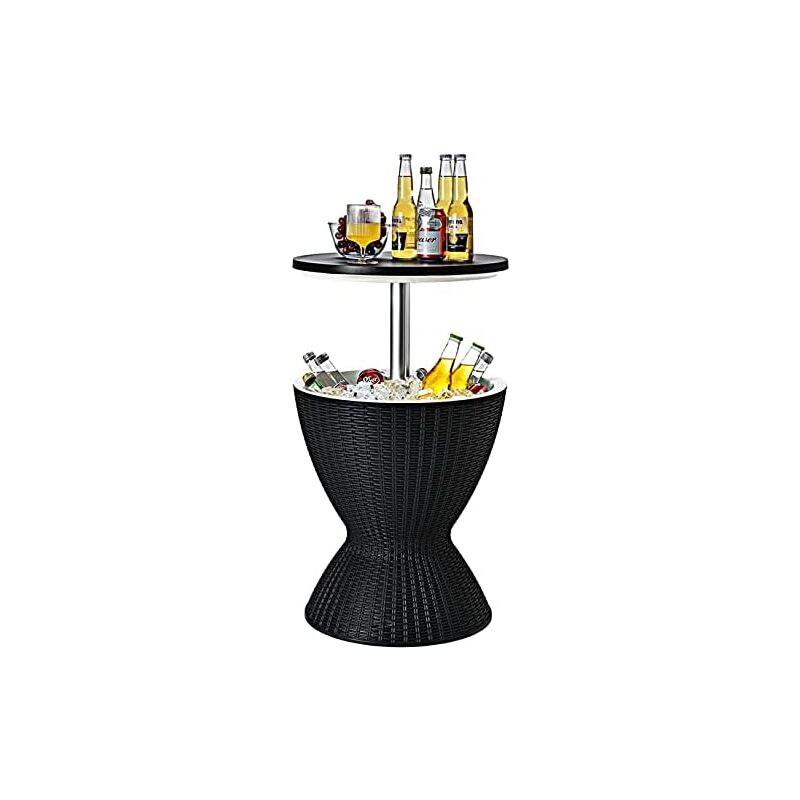 Goplus - Seau a Glace 3 en 1 Reglable en Hauteur avec Bouchon de Vidange, Table de Refroidisseur de Glace 30L en pp et Rotin Imite, Table de Jardin