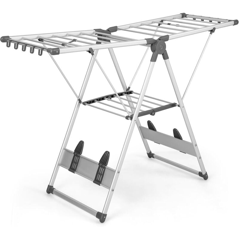 Tendoir à Linge Pliable à 2 Niveaux en Aluminium avec Ailes Réglables en Hauteur-21 Rails de Séchage/10 Pinces - Goplus