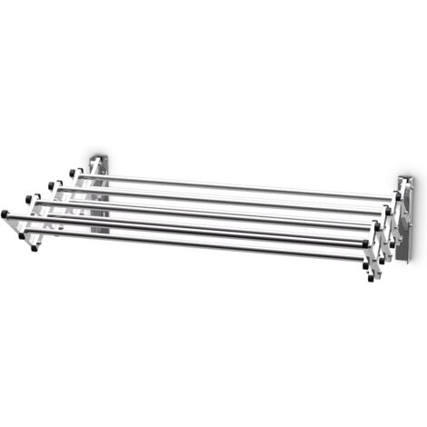Goplus – Séchoir mural extensible en acier inoxydable – 8 barres pour serviettes – Dimensions 86x9 à 62x23 cm – Résistant à la corrosion - 86x9-62x22