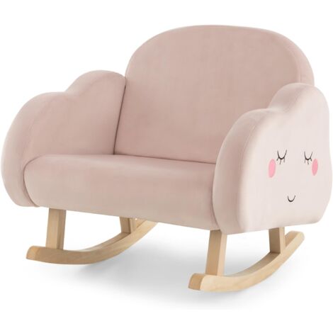 GOPLUS Sedia a Dondolo per Bambini 3-5 Anni, Poltrona Imbottita in Spugna con Gambe in Legno Massiccio e Piedini Antiscivolo, con Braccioli, Rosa
