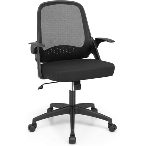 GOPLUS Sedia a Rete da Ufficio con Braccioli Ribaltabili, Sedia Ergonomica Regolabile per Scrivania, Sedia Girevole a 360¡ã, Supporto Lombare, Schienale Inclinabile (NERO)