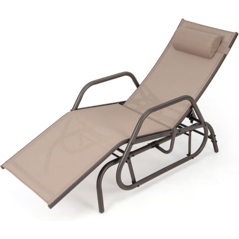 GOPLUS Sedia a Sdraio a Dondolo, Lettino con Cuscino Rimovibili e Bracciolo, Capacità di 160 KG, per Piscina, Giardino, Terrazza (Marrone)