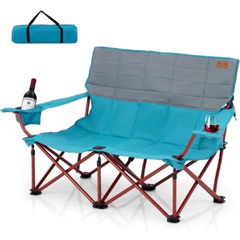 GOPLUS Sedia da Campeggio Doppia, Sedia da Esterno Leggera Imbottita Oversize con Portabicchieri, Braccioli Regolabili, Amaca da Pesca Pieghevole per 2 Adulti per Giardino, Spiaggia, Picnic (Blu Navy)