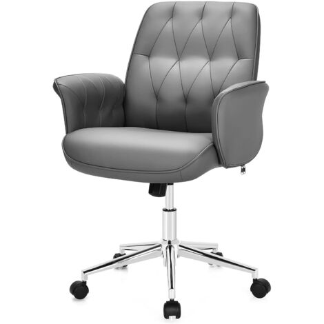 GOPLUS Sedia da Ufficio, Sedia Ergonomica per Computer a Schienale Medio, Sedia Girevole Regolabile in Altezza con Sedile Extra Largo, Funzione Dondolo, Grigio
