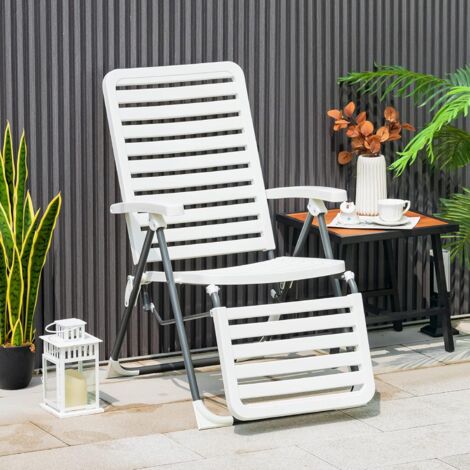 GOPLUS Sedia Relax Pieghevole, con Schienale e Poggiapiedi Regolabili in 7 Posizioni, Reclinabile Resistente alle Intemperie, per Patio, Giardino, Piscina, Bianco (2)
