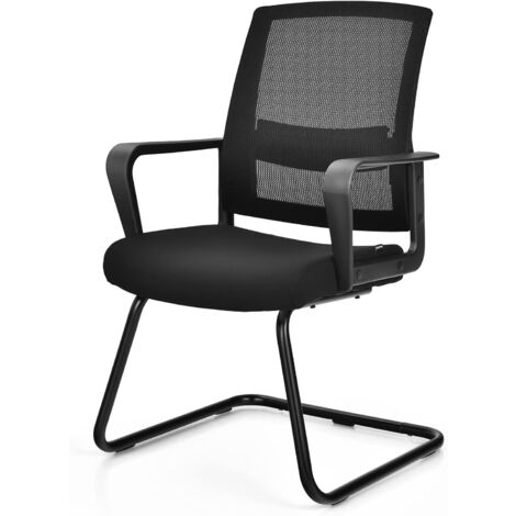 GOPLUS Sedie Reception con Schienale a Rete e Braccioli, Supporto Lombare Regolabile, Sedia per Sala Conferenze, Facile da Montare, 57x54,5x94 cm