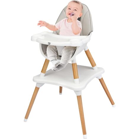 GOPLUS Seggiolone per Bambini Multifunzionale, Doppio Vassoio Rimovibile, con Gambe in Faggio e Cintura di Sicurezza, 62 x 62 x 100 cm (Grigio)