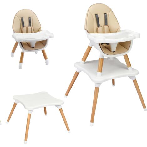 GOPLUS Seggiolone per Bambini Multifunzionale, Doppio Vassoio Rimovibile, con Gambe in Faggio e Cintura di Sicurezza, 62 x 62 x 100 cm (Marrone Chiaro)