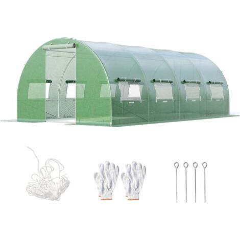 GOPLUS Serra da Giardino in Pellicola, Serra Tunnel con Telaio in Metallo, con Finestre e Porta Avvolgibili, per Fattoria, Cortile e Giardino (Verde, 6 x 3 x 2 m)