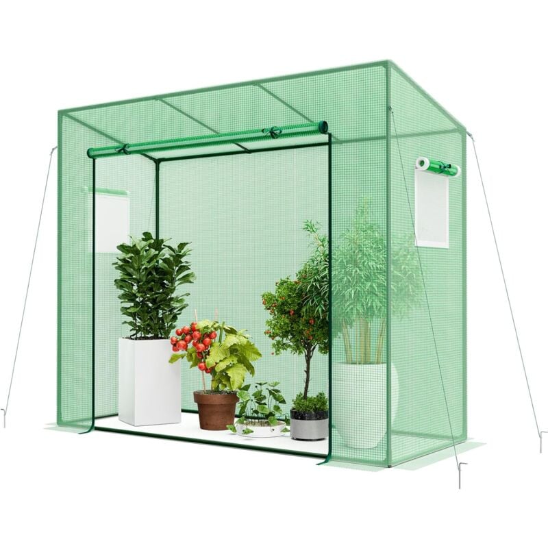 GOPLUS Serre de Jardin 15,4m², Serre à Entrée avec Couverture en PE, 4 Cordes Anti-Vent & Piquets de Sol, Porte à Fermeture Éclair Enroulable,