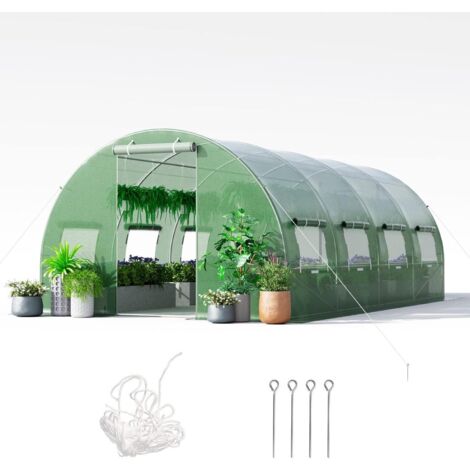 GOPLUS Serre de Jardin 6 x 3 x 2 m avec Châssis Métallique, Serres Extérieur avec Fenêtres & Porte, Serre en Film Plastique
