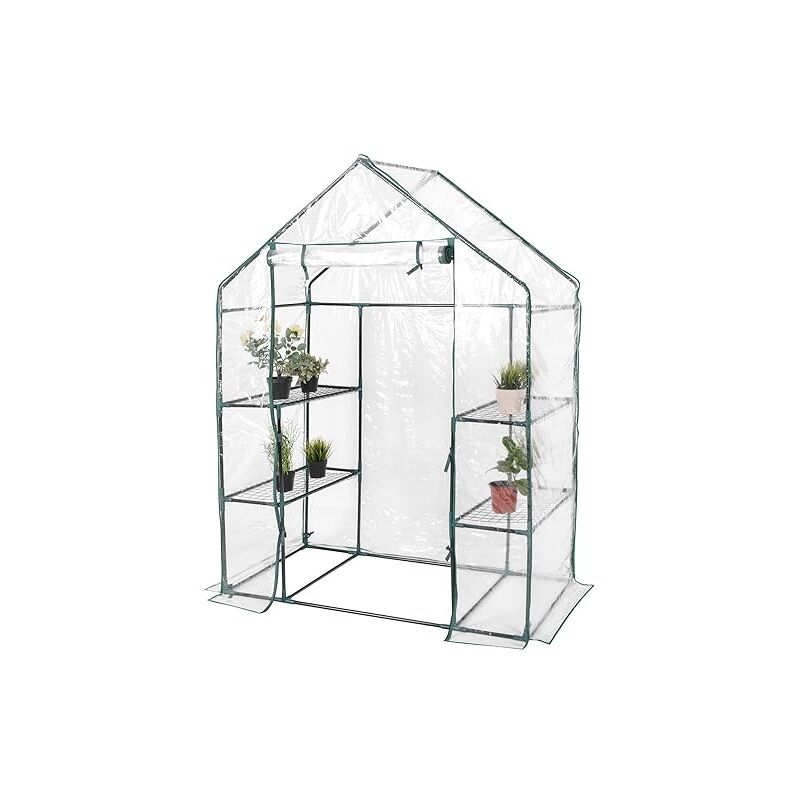 Serre de Jardin avec Couverture en pvc, 4 Etagères pour Plantes et Porte à Glissière, 143 x 73 x 195 cm, Transparent - Goplus