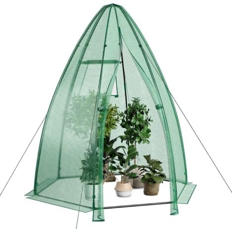 GOPLUS Serre de Jardin PE 160 x 160 x 183 cm, Fenêtre et Porte Enroulables, Serre Hexagonale Cadre en Métal Housse Imperméable