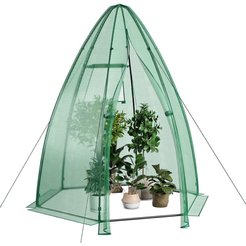 Serre de Jardin pe 160 x 160 x 183 cm, Fenêtre et Porte Enroulables, Serre Hexagonale Cadre en Métal Housse Imperméable - Goplus