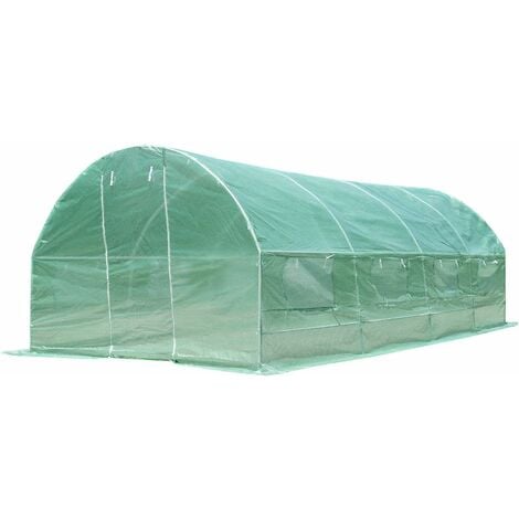 GOPLUS Serre de Jardin Tunnel 18 M2 Armature en Acier Robuste et Tissu en PE Transparent Imperm��able avec 8 Fen��tres Porte �� Glissi��re pour Toutes Saisons(600 x 300 x 200 CM, Vert)