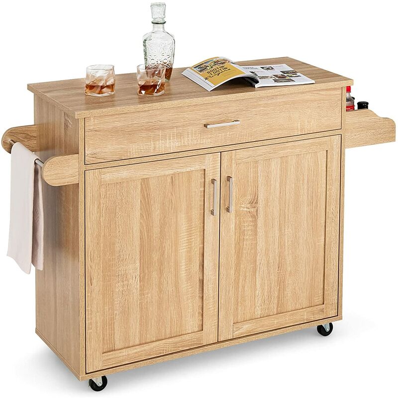 Kitchen Island GOPLUS Küchenwagen Aus Bambus, Rustikale Kücheninsel Mit Bambus Rollwagen Mit Schubladen
