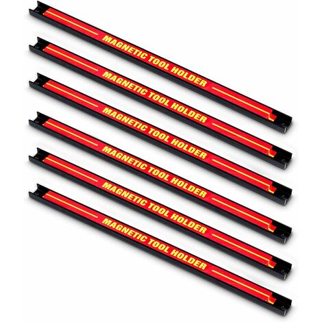 Goplus – Set de 6 barres magnétiques pour outils – Charge 10 kg par barre – Installation simple avec vis – Acier pulvérisé noir 46 x 2,5 cm
