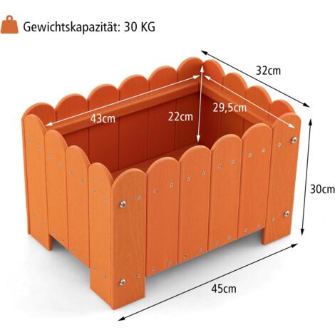 GOPLUS Set di 2 Fioriere da Finestra, Letto da Giardino Rialzato in HDPE, Fioriera Rettangolare con Drenaggio, Vasi per Piante da Interno/Esterno per Decorazione Giardino Patio Cortile (Arancione)