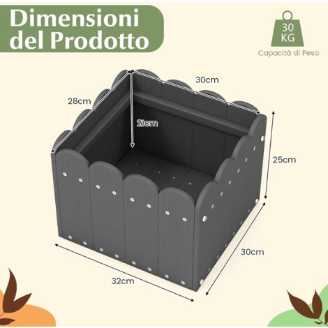 GOPLUS Set di 2 Fioriere Quadrate, Fioriere in HDPE Resistenti alle Intemperie con Aperture per Drenaggio, Letti da Giardino Rialzati per Verdure, Fiori, Erbe, Vasi Decorativi