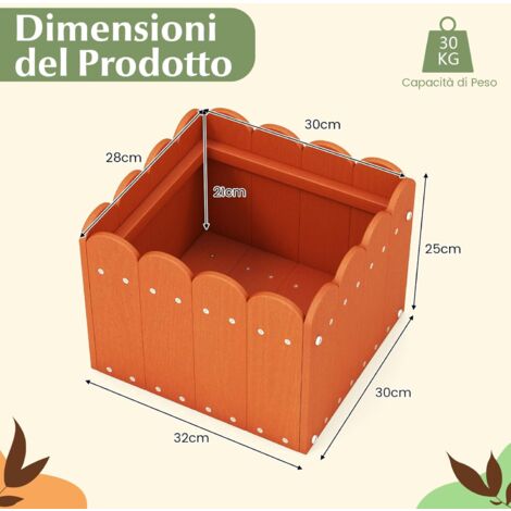 GOPLUS Set di 2 Fioriere Quadrate, Fioriere in HDPE Resistenti alle Intemperie con Aperture per Drenaggio, Letti da Giardino Rialzati per Verdure, Fiori, Erbe, Vasi Decorativi