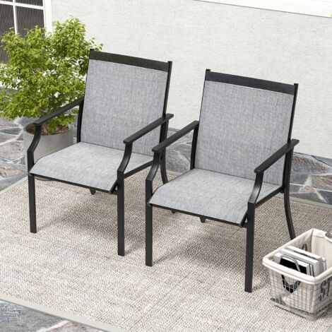 GOPLUS Set di 2 Sedie da Patio, Sedie da Esterno per Qualsiasi Tempo, Sedia in Tessuto Traspirante con Braccioli, Seduta Ampio, Schienale Alto, Telaio in Metallo Anti-ghiaccio per Cortile (Grigio)