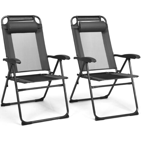 GOPLUS Set di 2 sedie Pieghevoli da Giardino, con Schienale Regolabile in 7 Posizioni, Cuscino Rimovibile, Sedie Pieghevoli da Esterno per Giardino Patio e Cortile (GRIGIO)
