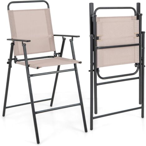 GOPLUS Set di 2 Sedie Pieghevoli per Esterni, Sedie da Bar con Schienale, Braccioli, Poggiapiedi, Telaio in Metallo, Set di Sedie da Mobili per Patio, Cortile, Piscina, Balcone, Capacità di 150 kg