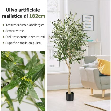 GOPLUS Set di 2 Ulivi Artificiali, Ulivo Finto Realistico, Pianta Verde con Frutti d'Oliva per Cortile, Soggiorno e Ufficio, Albero Artificiale Elegante e Naturale da Interno ed Esterno