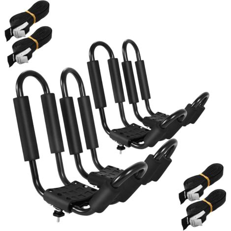 GOPLUS Set di 4 Porta Kayak su Auto con Coperture in Spugna, Portapacchi in Ferro per Kayak con 4 Cinturini, Porta Kayak Nero per Tetto Auto per Il Viaggio e Trasporto a Forma di U