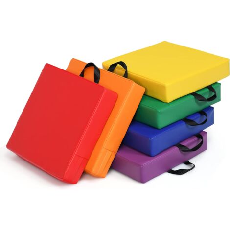 GOPLUS Set di 6 Cuscinetti per Bambini, Tappeto Impermeabile, Cuscini da Pavimento con Maniglia, Colorati in 6 Colori, 38 x 38 x 8 cm