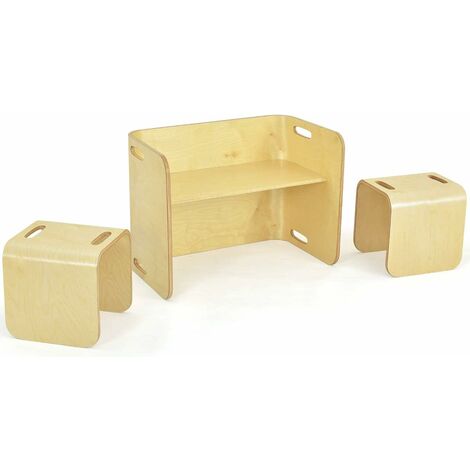 Goplus Set Mobili per Bambini con Tavolo e 2 Sedie, Superficie Liscia e Buona capacità di Carico, Set Mobili Multifunzione in Betulla, Colore Naturale