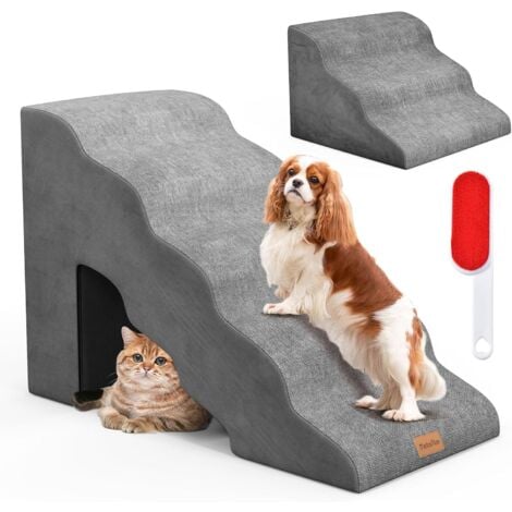 GOPLUS Set Scaletta per Cani a 5 Gradini e 3 Gradini, Rampe in Schiuma Morbida con Fondo Antiscivolo per Animali Domestici per Letti Alti, Divani (Grigio)