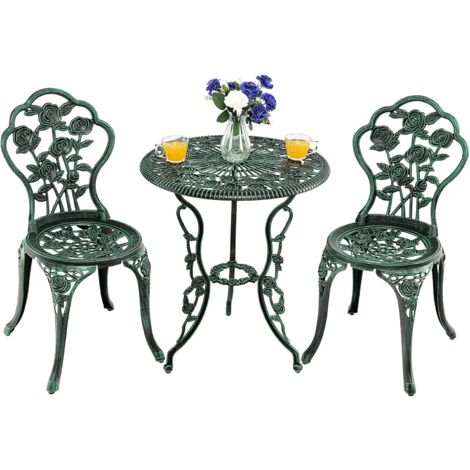 GOPLUS Set Tavolo e 2 Sedie da Giardino, Tavoli e Sedie Decorati con Modelli Rose, Set Mobile 3 Pezzi in Alluminio e Ferro, Struttura Robusta e Buona Capacità di Carico (Grigio)