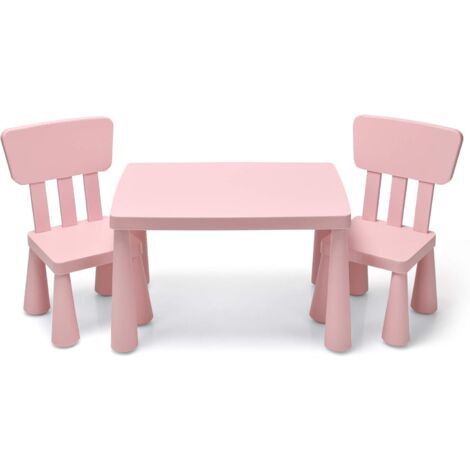 GOPLUS Set Tavolo e Sedie Bambini, un Tavolo e 2 Sedie di Plastica, per Mangiare, Leggere, Dipingere, Adatto a Bambini 1-7 Anni (Rosa)