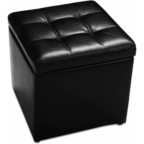 GOPLUS Sgabello Contenitore in PU, Pouf Ottomano Sgabello con Vano Portaoggetti, 40 x 40 x 40 cm, Carico massimo 300 kg (Nero)