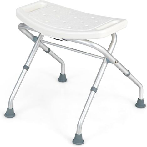 GOPLUS Sgabello da Doccia, Panca da Doccia con Maniglie, Regolazione Altezza a 3 Livelli, Sedia da Doccia Pieghevole, Capacità di Carico 150 kg, per Anziani, Disabili, Persone in Gravidanza