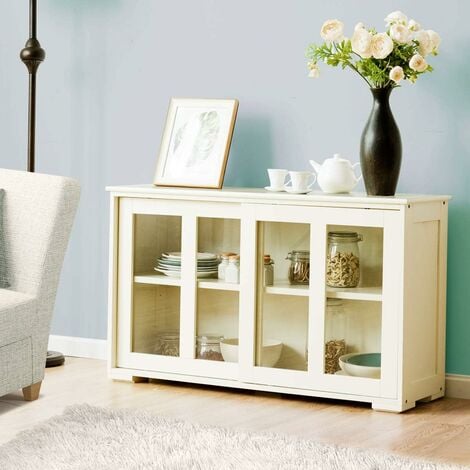 GOPLUS Sideboard, Küchenschrank, Anrichte-Schrank, Badkommode, Beistellschrank, Standschrank, Mehrzweckschrank mit Schiebetüren (Beige)