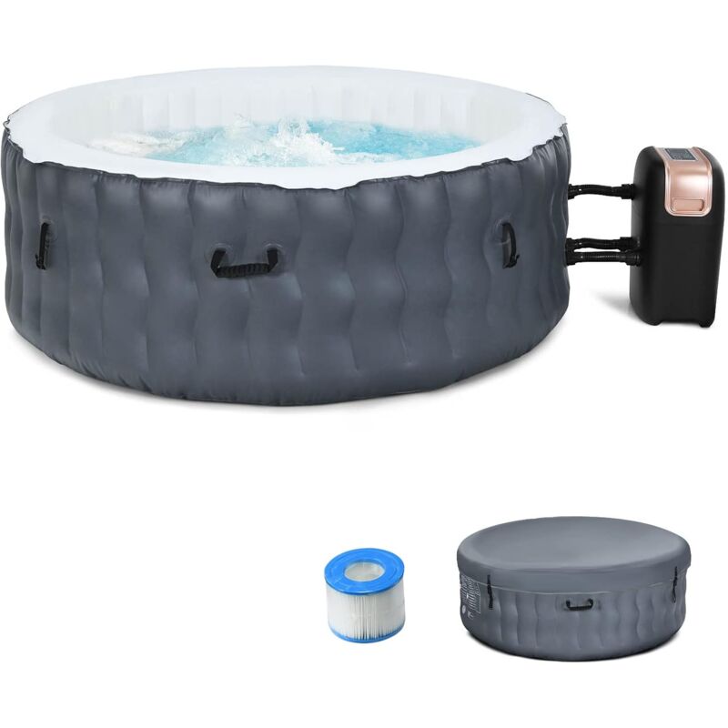 Goplus - Spa Gonflable Rondφ180x70cm 4 Places avec 108 Jets de Massage,Bain a Remous Gonflable avec Fonction de Chauffage et Systeme de