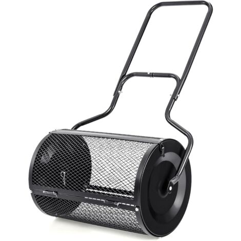 GOPLUS Spandiconcime da 68 cm per la Cura del Giardino, Robusto e Leggero, in Metallo, con Doppie Serrature Laterali, Rullo Spargitore Fertilizzanti, Concime, Torba, Terreno, Muschio (Nero)