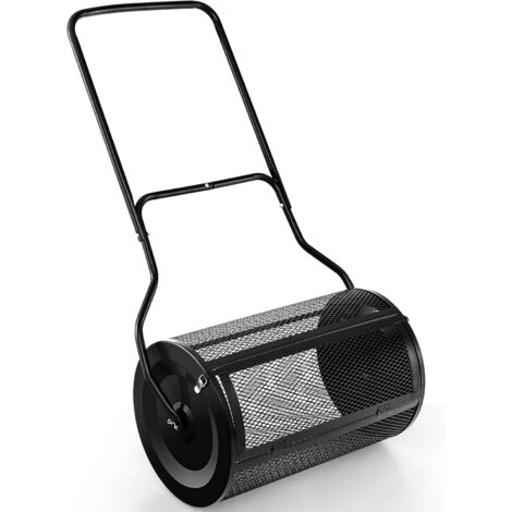 GOPLUS Spargitore di Compost da 60cm, Capacità 76L, con Maniglia Ergonomica a U, Serrature Laterali, Rullo Metallico, Spargitore di Fertilizzante per Concimare e Seminare Giardino Esterno (Nero)
