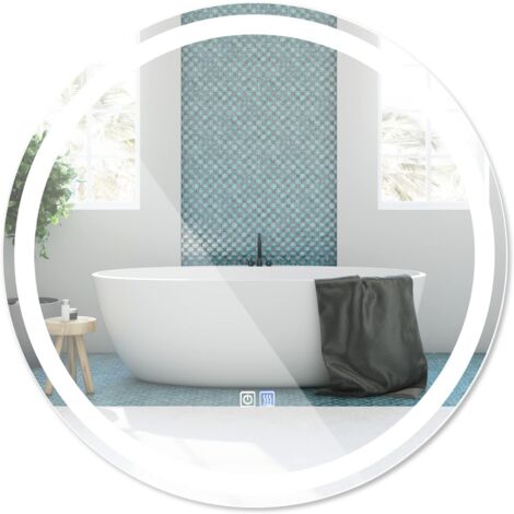GOPLUS Specchio da Bagno a LED, Specchio da Parete con 3 Colori di Luce e Luminosità Regolabile, Specchio da Toilette a LED con Funzione Antiappannamento, per Bagno, Camera da Letto (Rotondo)