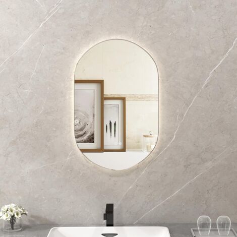 GOPLUS Specchio da Bagno Ovale, 80 x 50 cm, Specchio da Trucco a Parete con Illuminazione a LED, Funzione Antiappannamento, senza Cornice per Soggiorno, Camera da letto