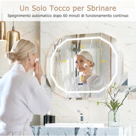GOPLUS Specchio da Bagno, Specchietto da Trucco HD Infrangibile con Luce Dimmerabili a 3 Colori, Funzione di Oscuramento, Display Ora/Temperatura, Specchio Ovale Floreale/Rettangola (Ovale)