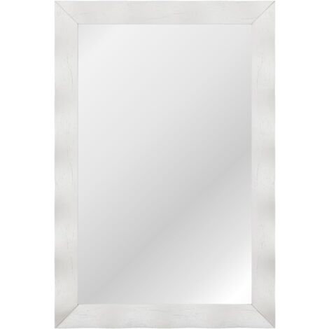 GOPLUS Specchio da Parete 106 x 71,5 cm, Specchio Rettangolare con Telaio in Legno di Gomma, Specchio Sospeso Orizzontalmente/Verticalmente per Bagno, Soggiorno e Ingresso, Nero/Bianco (Bianco)