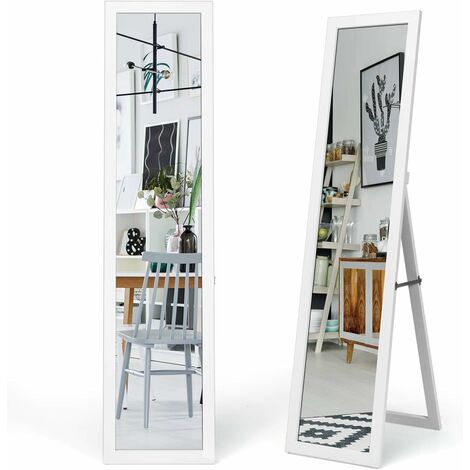 GOPLUS Specchio da Terra con Inclinazione Regolabile, Specchio con Cornice in Legno Rettangolareper Camera da Letto, Specchiera Moderna, 37 x 48,5 x 152 cm (Bianco)