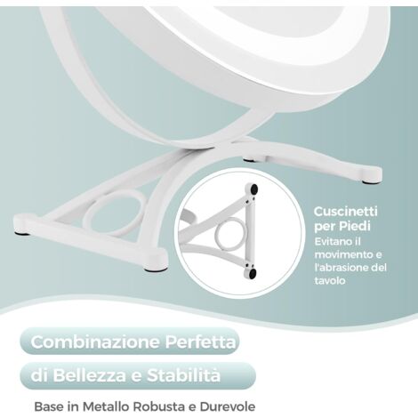 GOPLUS Specchio da Trucco con Luci LED a 3 Colori, Specchio Cosmetico con Rotazione a 360°, Luminosità Regolabile, Smart-Touch, Specchietto da Tavolo con Piedistallo (32,5 x 12,5 x 35,5 cm)
