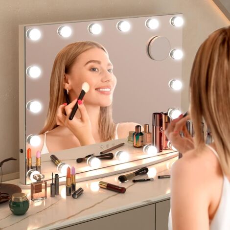 GOPLUS Specchio Trucco con Luci - Specchio Led 18 Lampadine, Specchio Trucco, Postazione Trucco, Specchio Luci Make Up, Specchio da Tavolo, Specchio Grande, Vetro