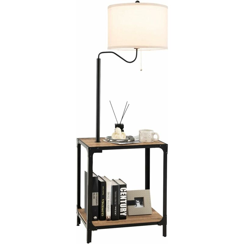 Stehlampe mit Beistelltisch, 2-in-1 Stehleuchte mit USB-Ladestation, E27-Glühbirnen, 360° drehbare Standleuchte für Schlafzimmer, Wohnzimmer & Büro