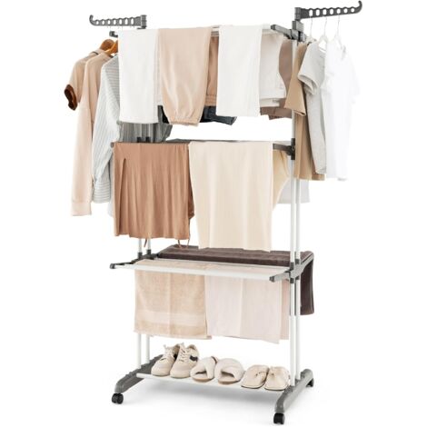 GOPLUS Stendibiancheria a 4 Livelli, Stendibiancheria a Torre con Piani Pieghevoli, Stendino Verticale con Ali e 4 Ruote, 127 x 63 x 171 cm