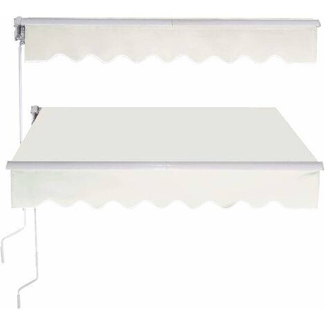 GOPLUS Store Banne Auvent Manuel Retractable avec Manivelle en Aluminium et Polyester, Impermeable, Resistant aux UV, pour Terrasse, Bistro, Balcon, Impermeable,300X250CM (Beige Claire)